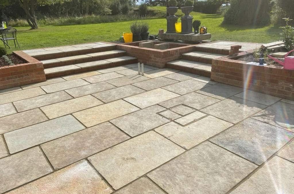 Stunning New Patio featuring high quality natural stone slabs. Essex. Get a FREE quote today on 07788 637 501